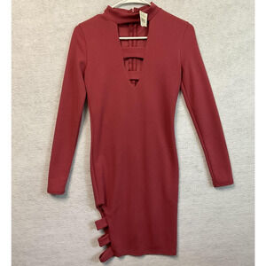 Love by Chesley Dress Womens Small Pink Bodycon Long Sleeve Cut Out Mini Modern